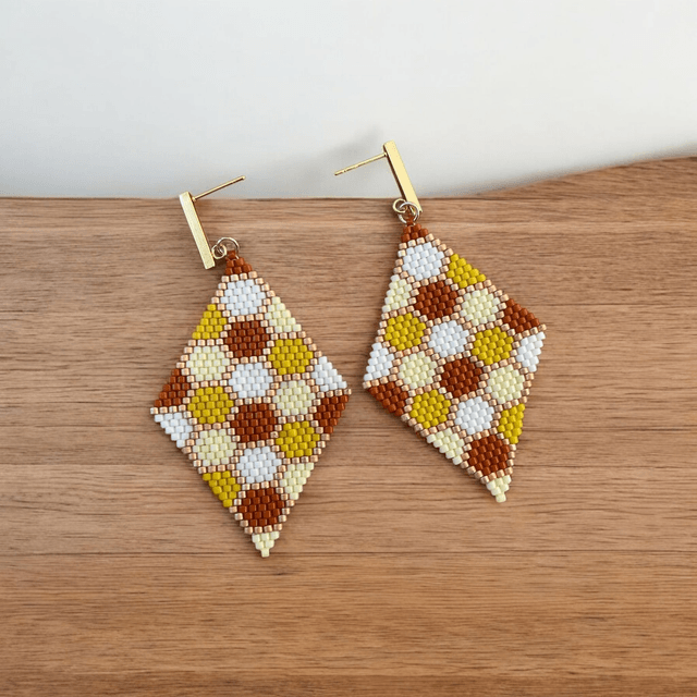 Boucles d'oreilles losanges tons jaune et caramel