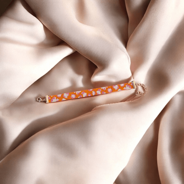 Bracelet léopard tons rose et orange