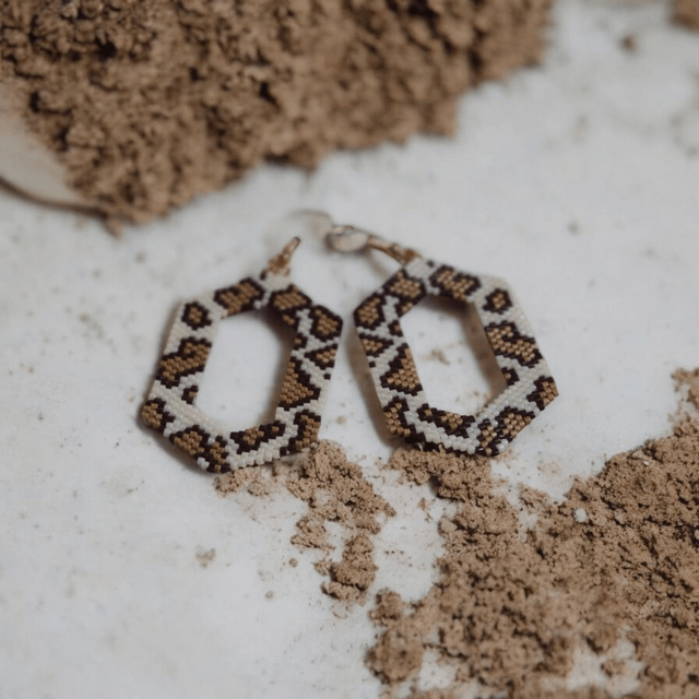 Boucles d'oreilles hexagone léopard