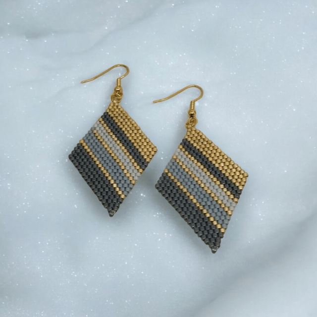Boucles d'oreilles losanges gris et or