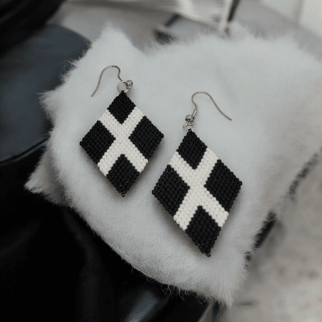 Boucles d&#039;oreilles losanges noir et blanc