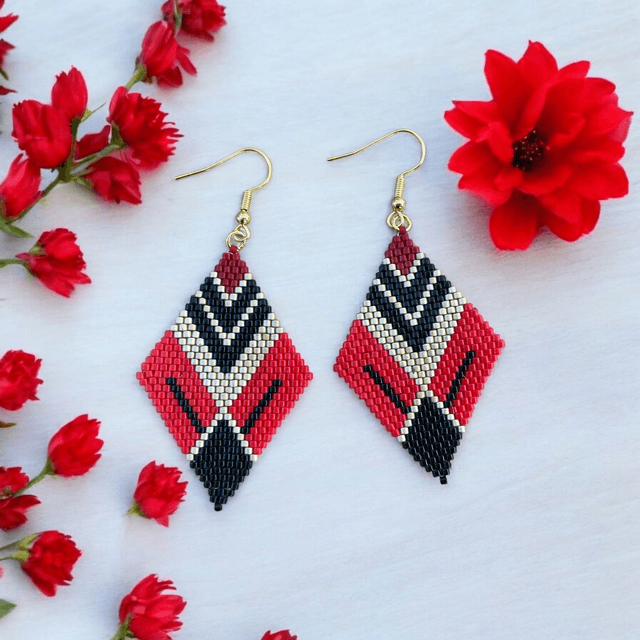 Boucles d&#039;oreilles losange tons rouge
