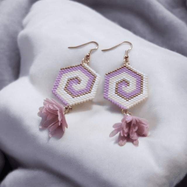Boucles d&#039;oreilles hexagone tons mauves