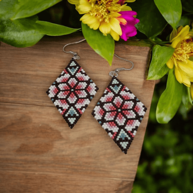 Boucles d&#039;oreilles losanges fleuris