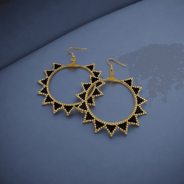 Boucles d&#039;oreilles créoles noir et or