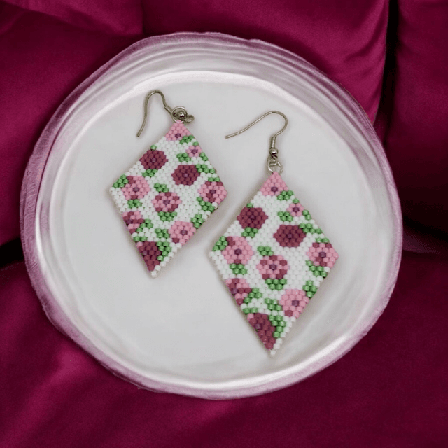 Boucles d&#039;oreilles losanges à fleurs