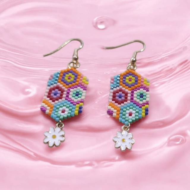 Boucles d&#039;oreilles hexagone multicolore